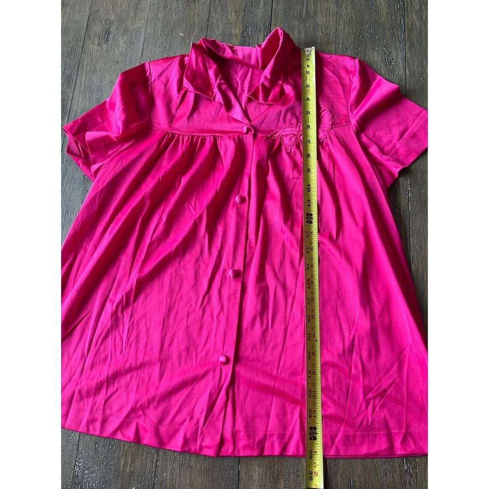 Vintage Lorraine Hot Pink Nylon Pajama Set Short Sleeve Button Front Small USA